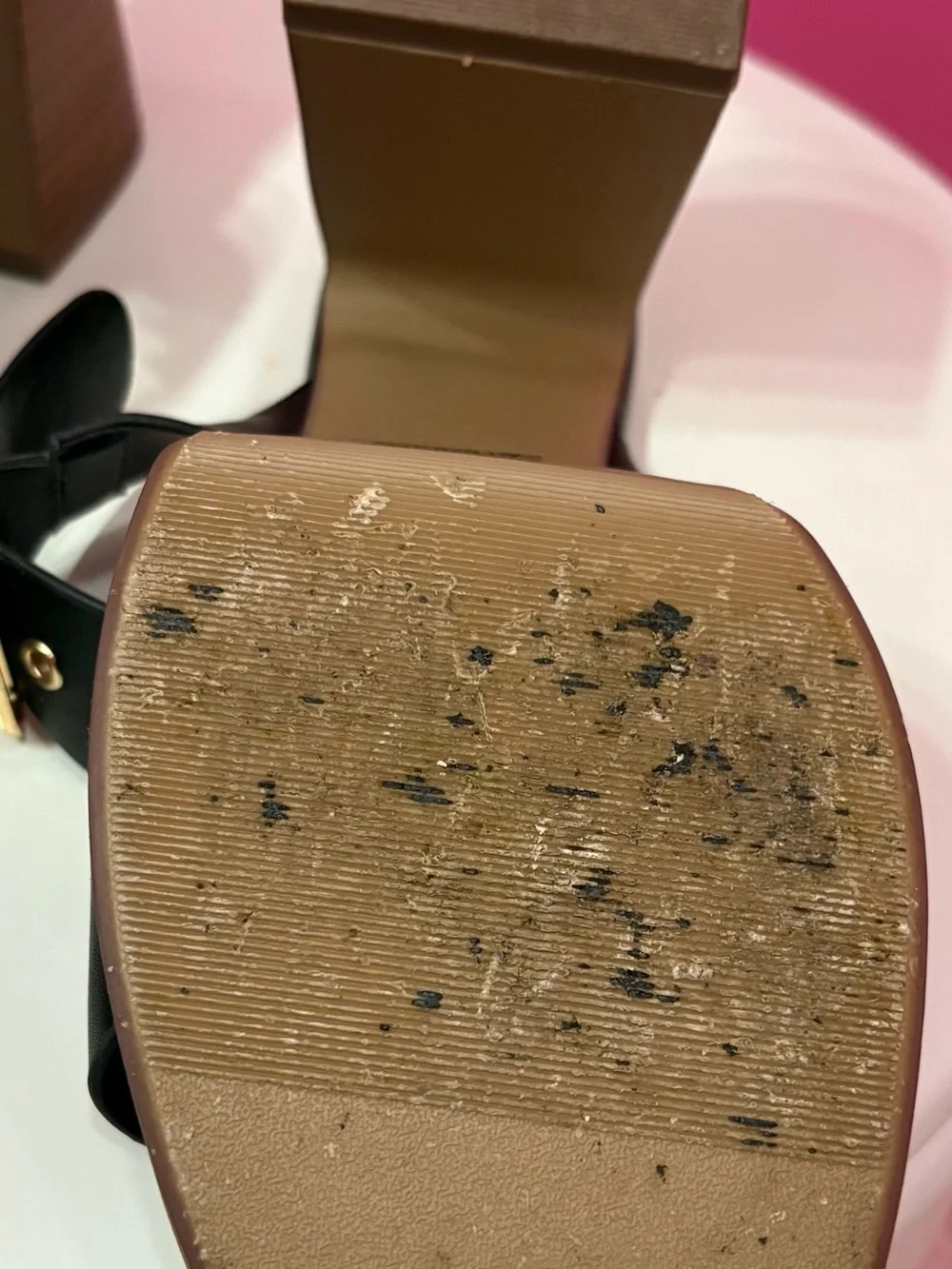 Soda Black Platform Slide with Gold Buckle
